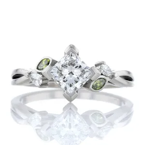 Green Diamond & Princess Cut Diamond Engagement Ring