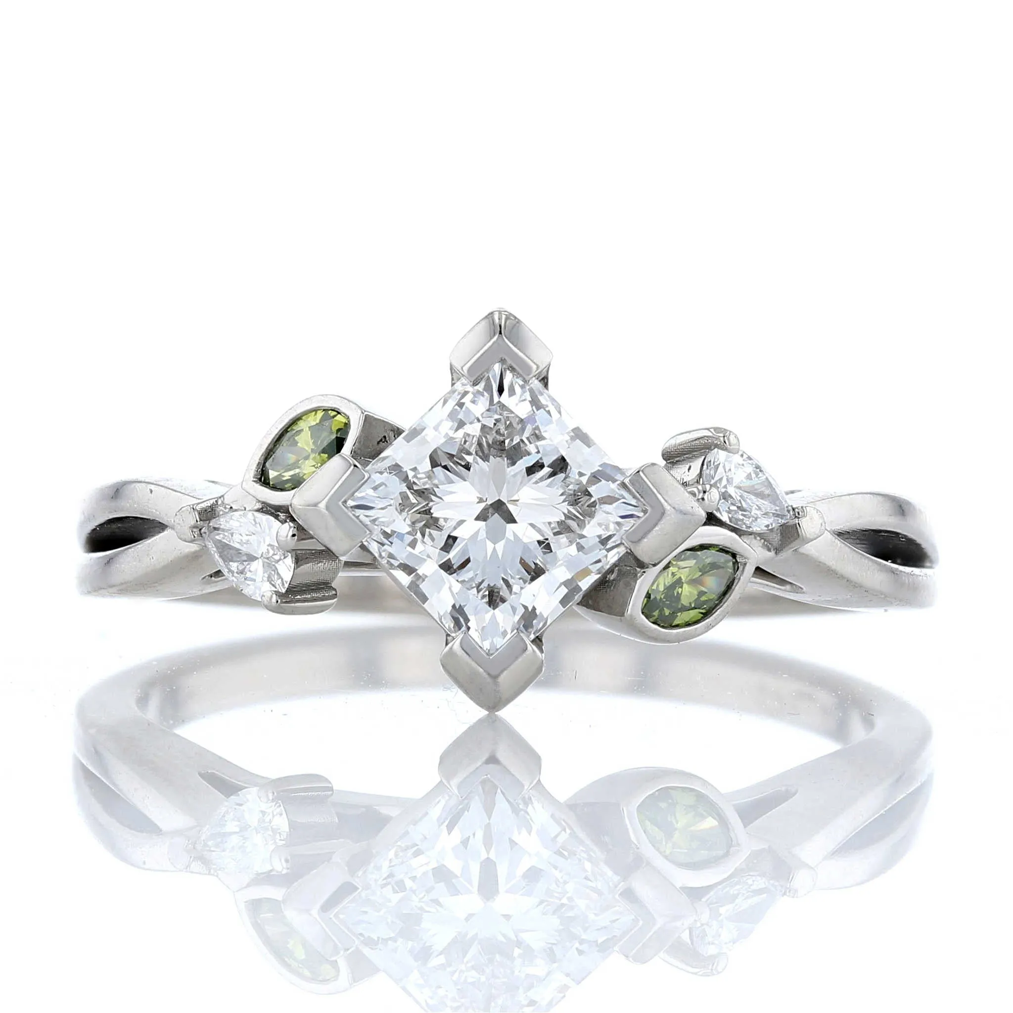 Green Diamond & Princess Cut Diamond Engagement Ring