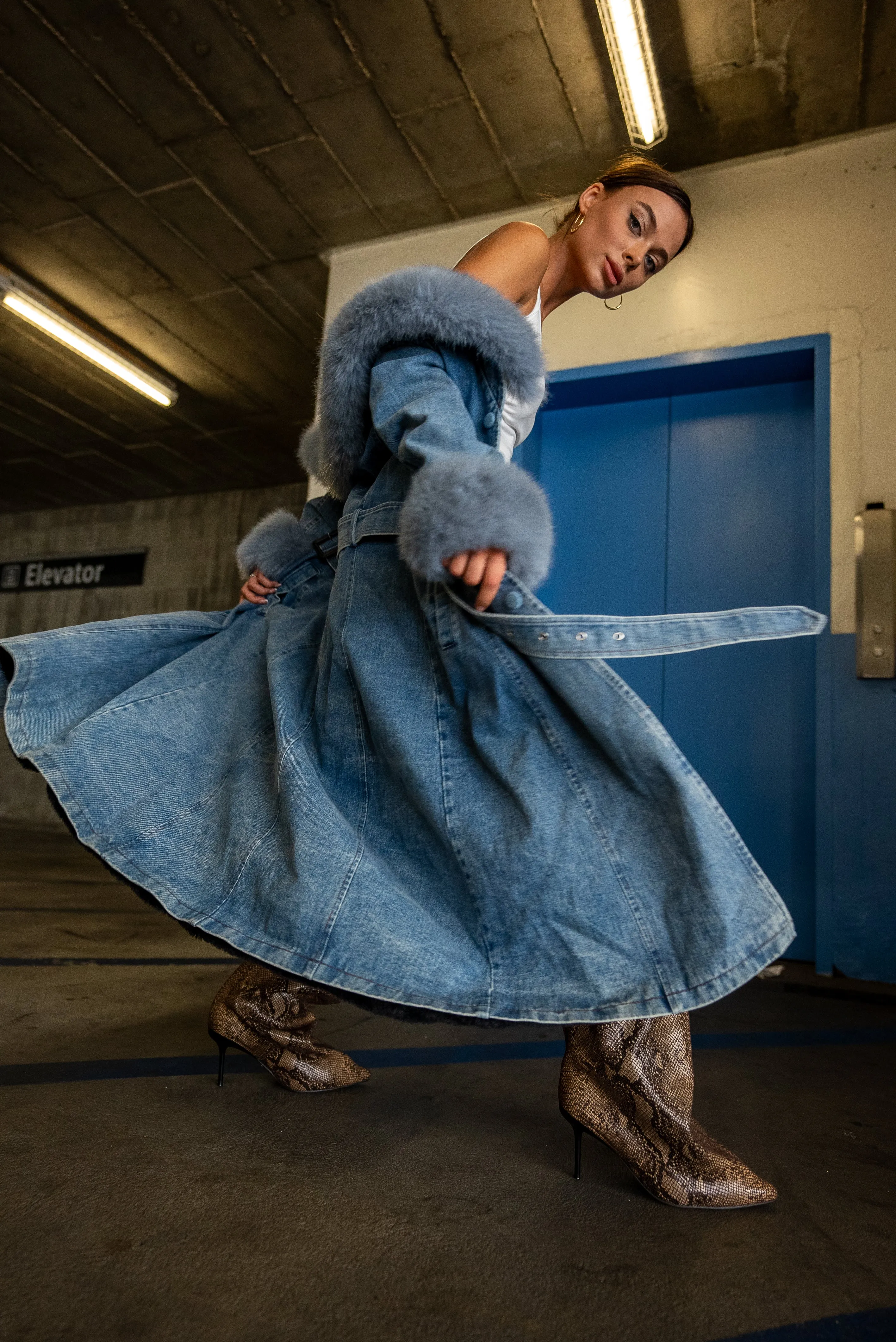 KAYA-DENIM FAUX FUR JACKET