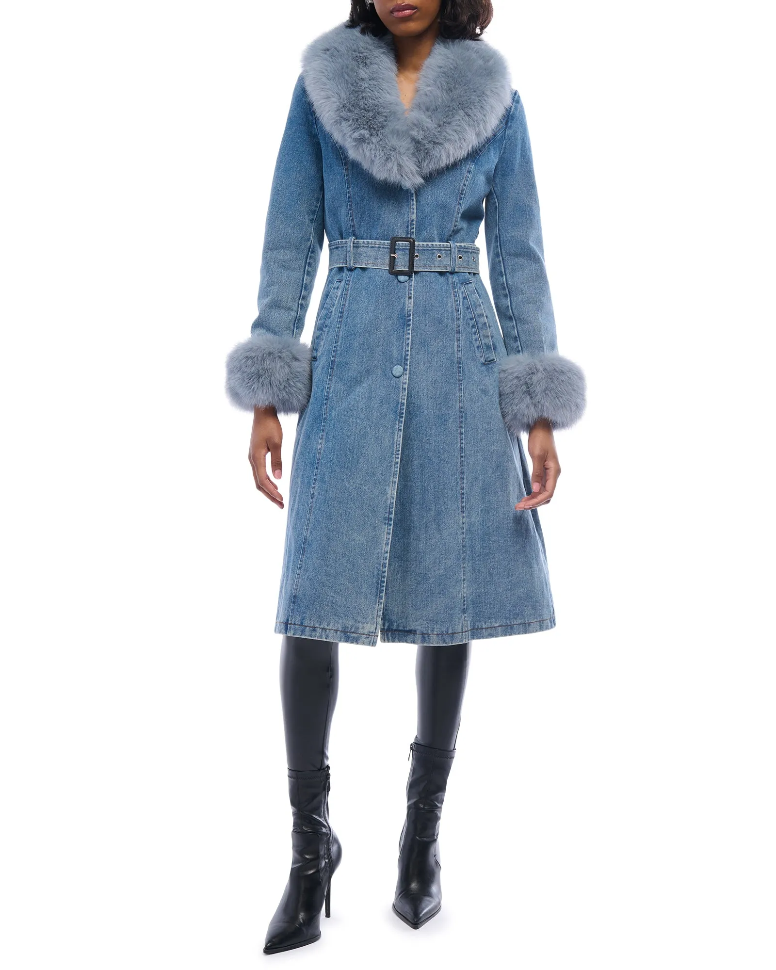 KAYA-DENIM FAUX FUR JACKET