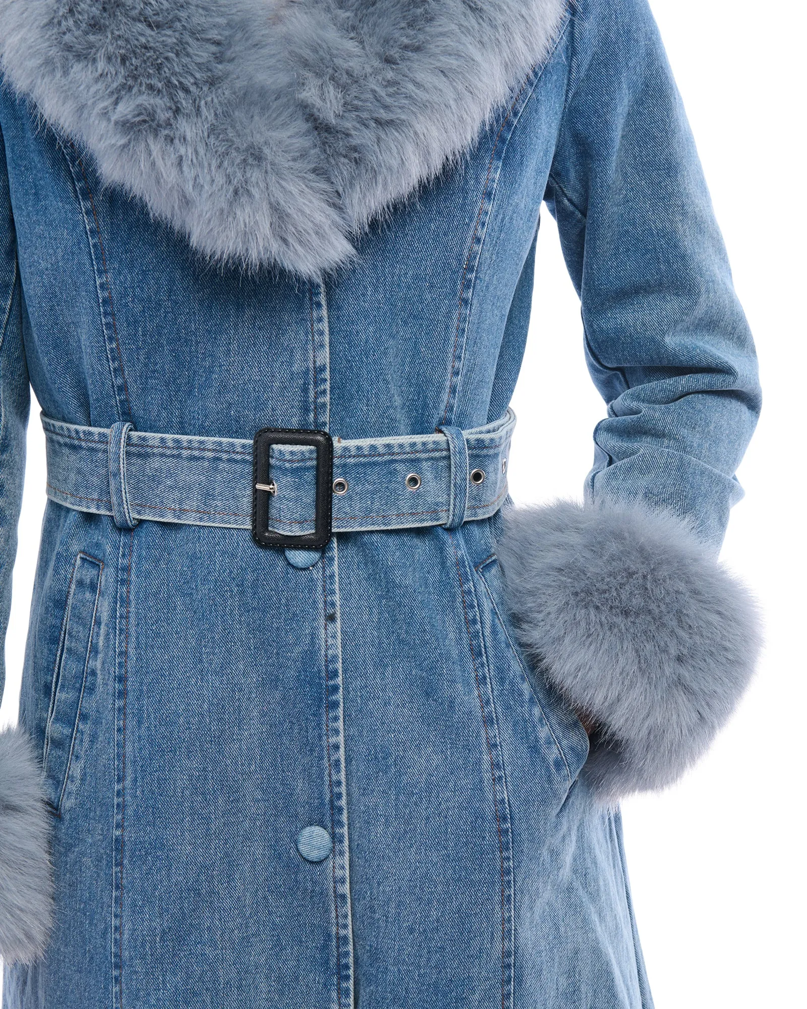 KAYA-DENIM FAUX FUR JACKET