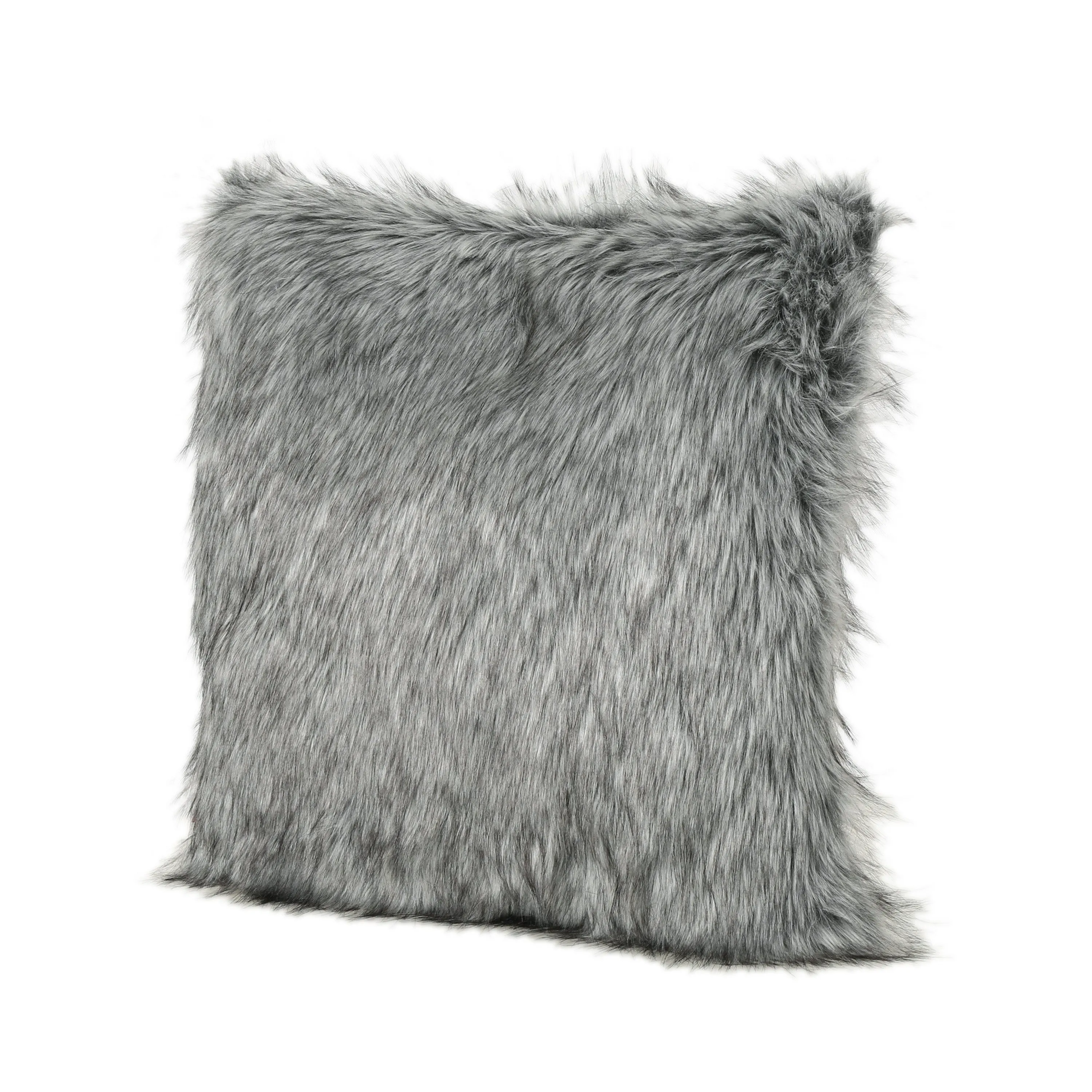 Laraine Furry GlamDark Grey and Light Grey Streak Faux Fur Throw Pillow