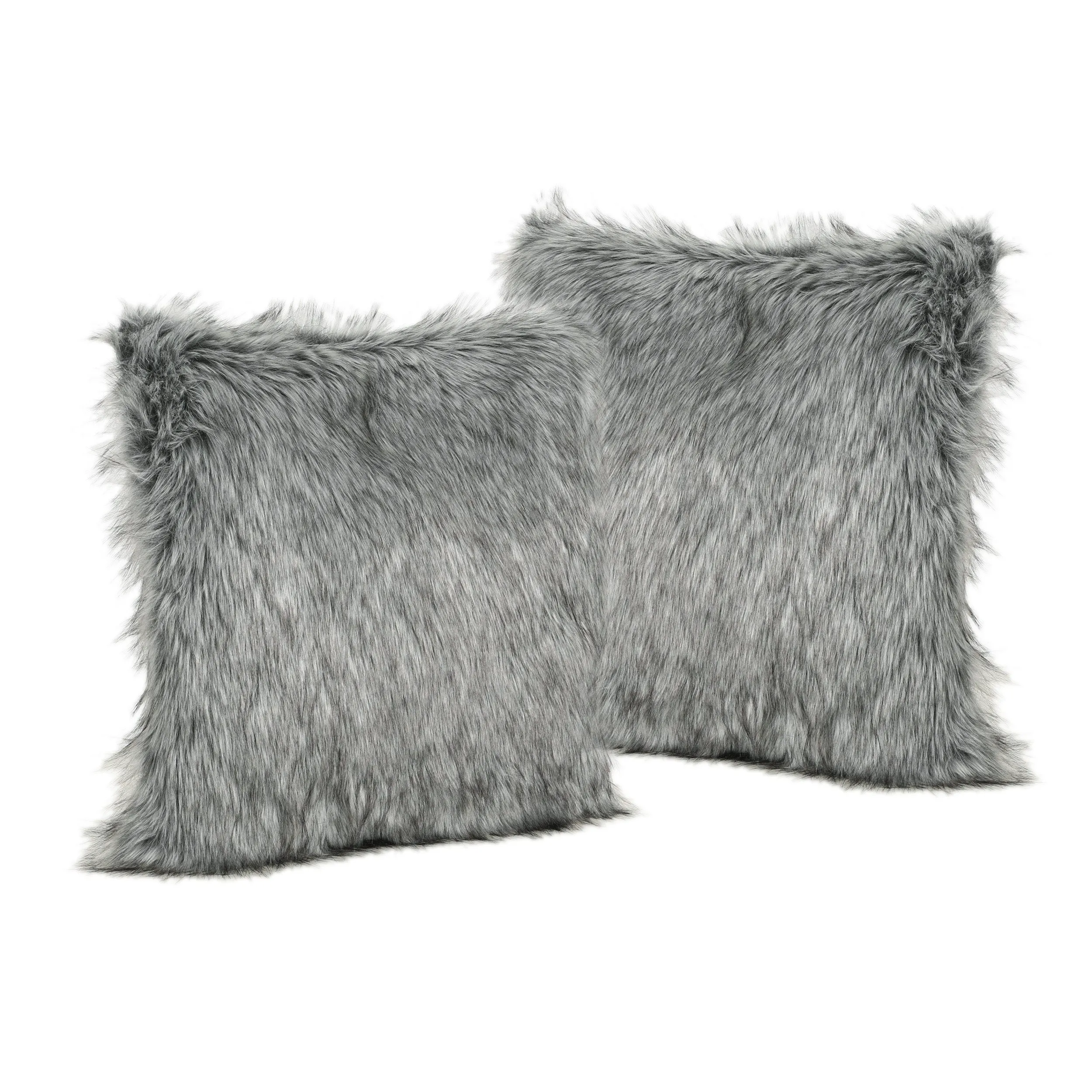 Laraine Furry GlamDark Grey and Light Grey Streak Faux Fur Throw Pillow