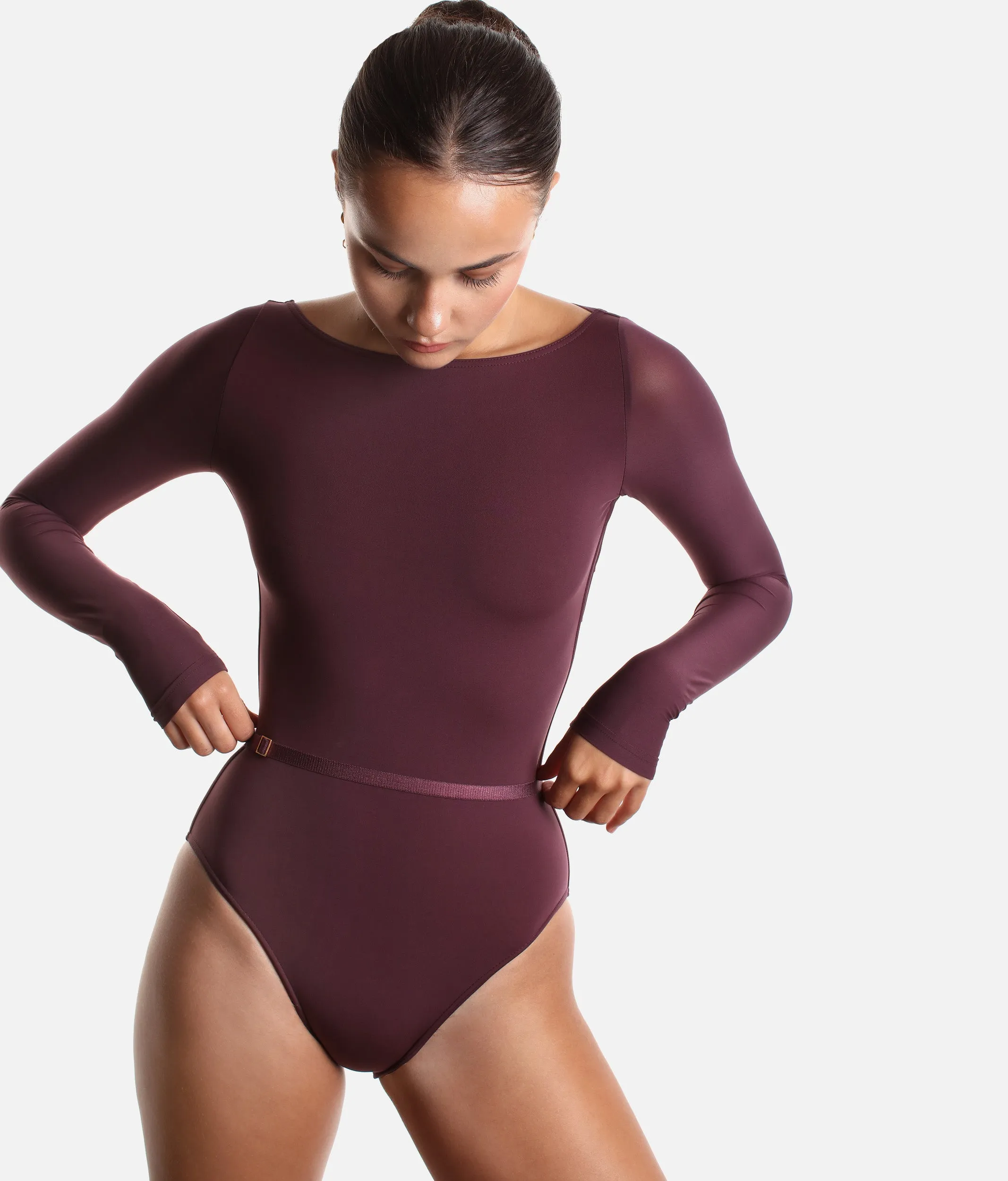 Long Sleeve Dance Leotard, Laced Back - CHEVRON
