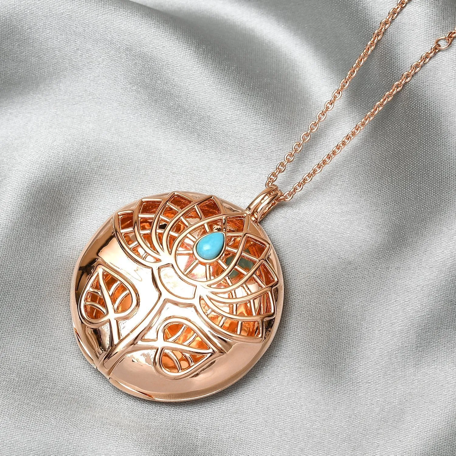 Lotus Locket Necklace with Arizona Sleeping Beauty Turquoise