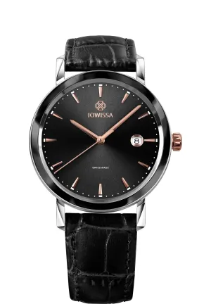 Magno Swiss Men's Elegant Black Leather Watch J4.540.L