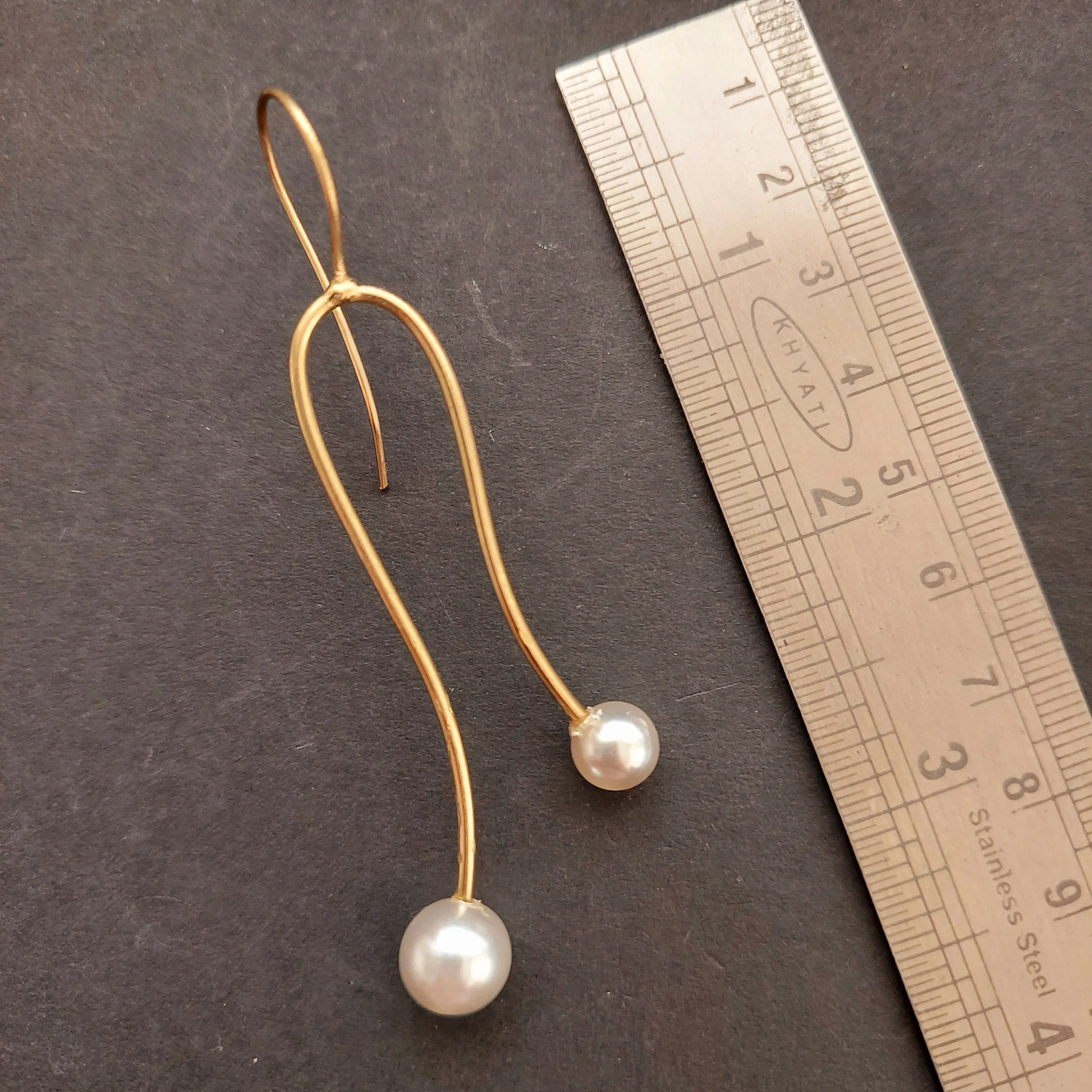 Matte Gold Toned Pearl Hooped Earrings