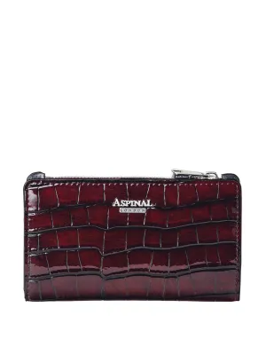 Mayfair coin & card wallet in ruby embossed patent croc