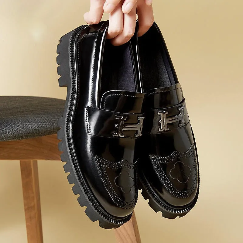 Men's Open Edge Bead Matte Craft Leather Shoes - Wiping Color Dual Color Upper with Shoe Cover
