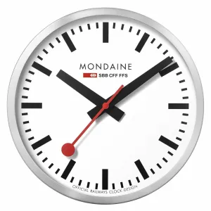 Mondaine Large Swiss Railway Classic Wall Clock with Brushed Aluminium Case