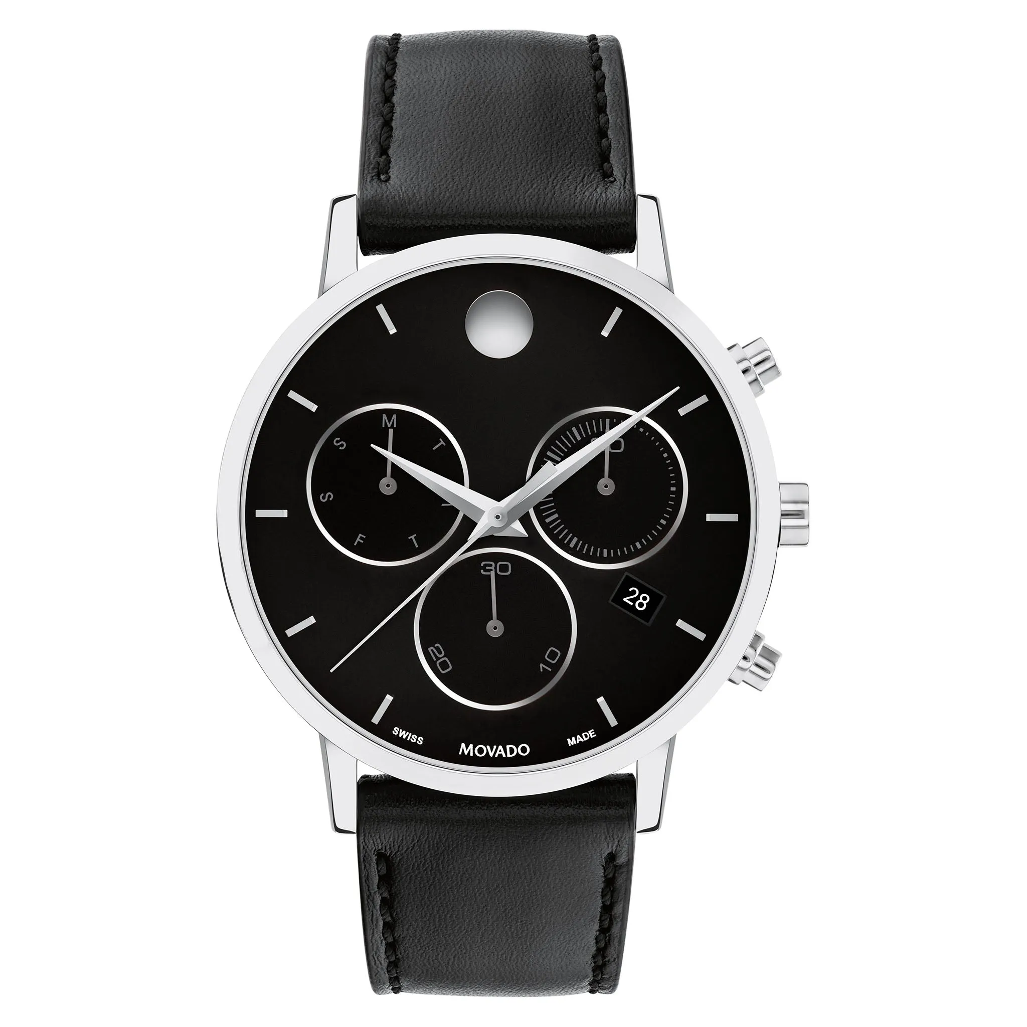 Movado Leather Black Dial Chronograph Men's Swiss Made Watch - 607778