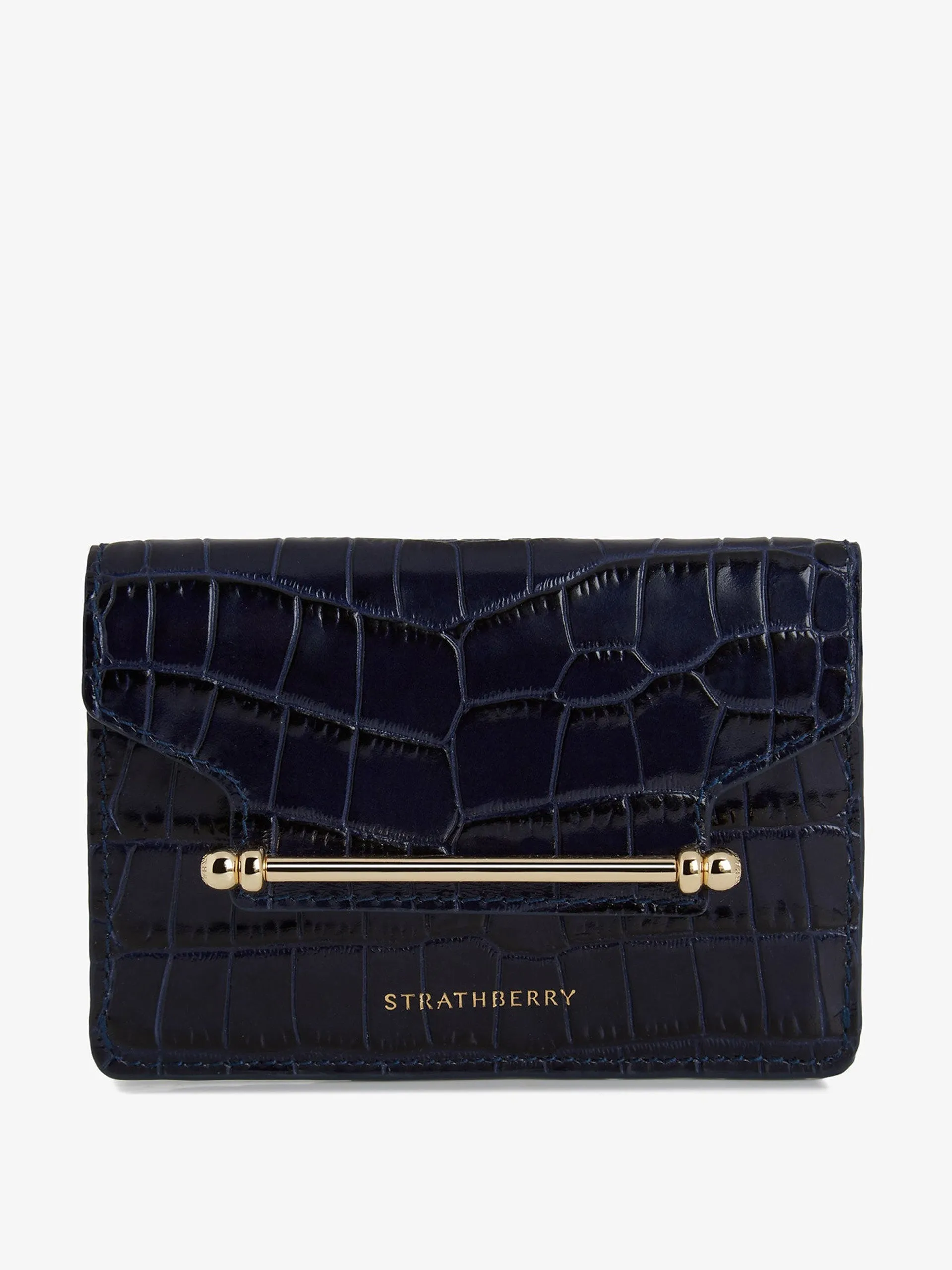 Navy croc-embossed Multrees compact wallet