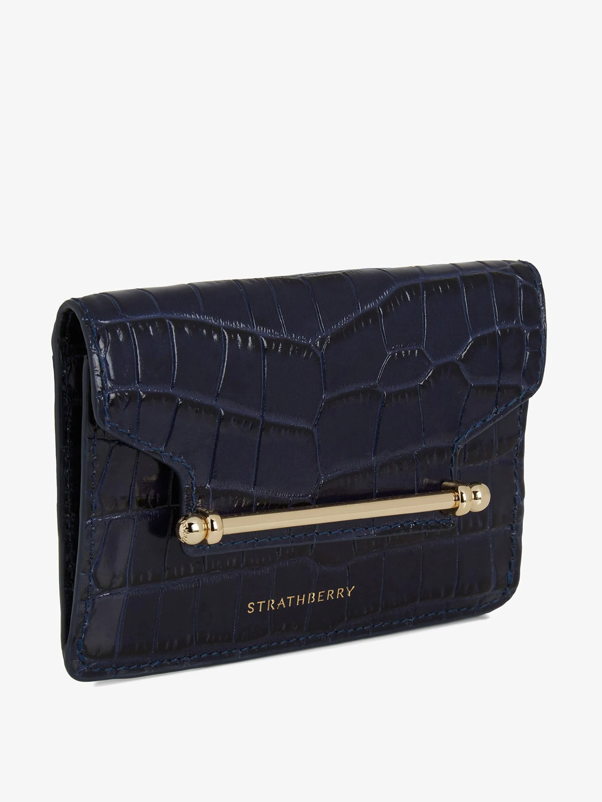 Navy croc-embossed Multrees compact wallet