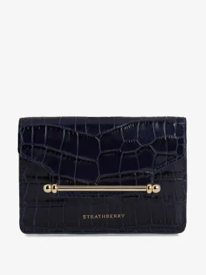 Navy croc-embossed Multrees compact wallet