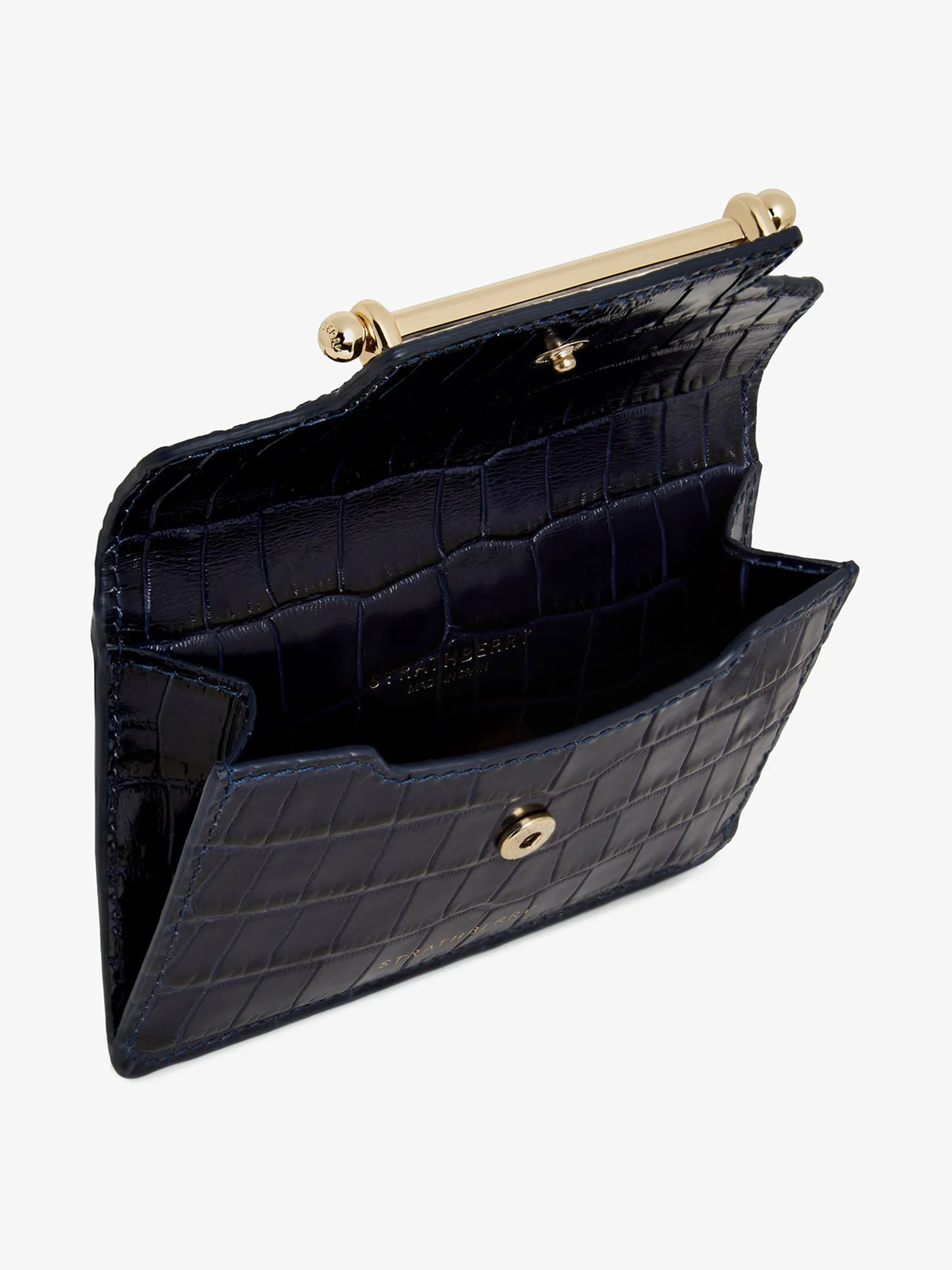 Navy croc-embossed Multrees compact wallet