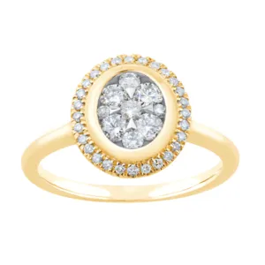Oval Halo Ring with 1/2ct of Diamonds in 9ct Yellow Gold