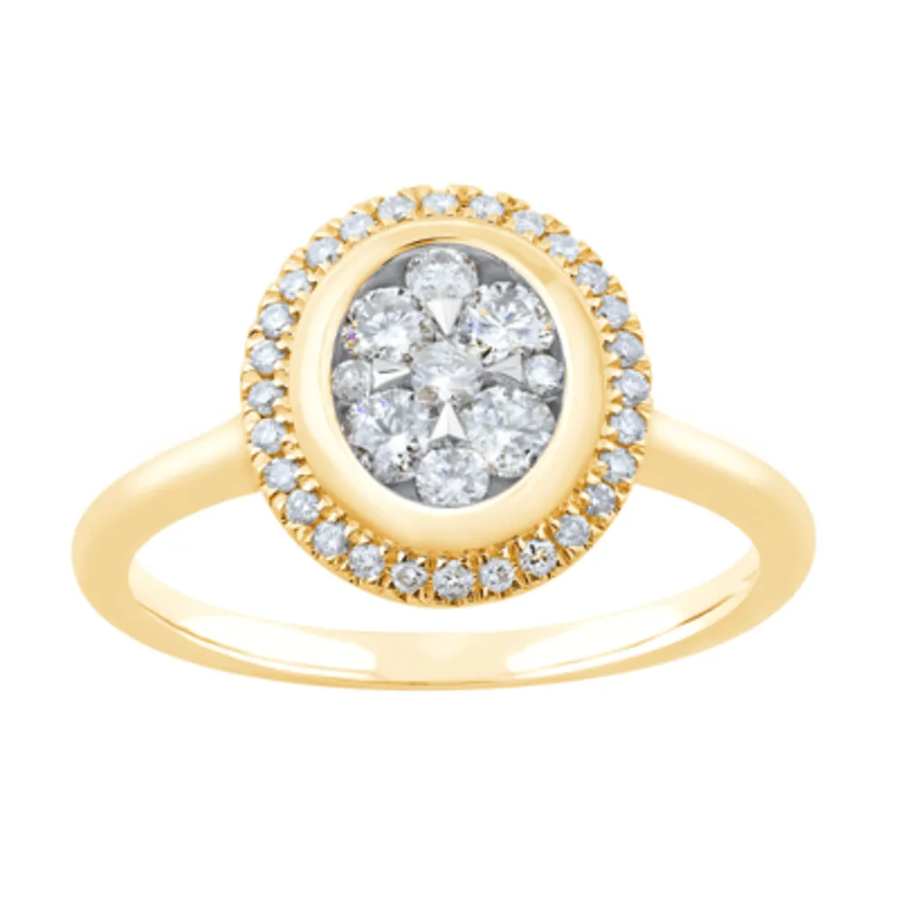Oval Halo Ring with 1/2ct of Diamonds in 9ct Yellow Gold