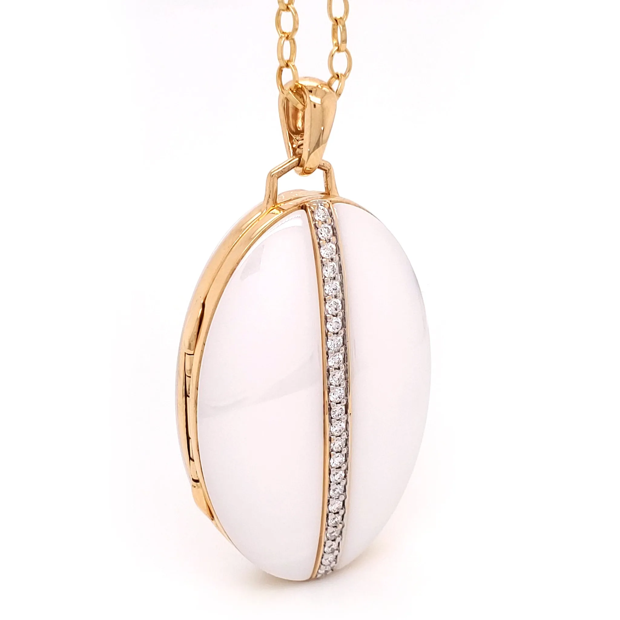 Oval White Ceramic & Gold Locket Necklace
