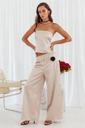Panama Beach Wide Leg Satin Pants Stone