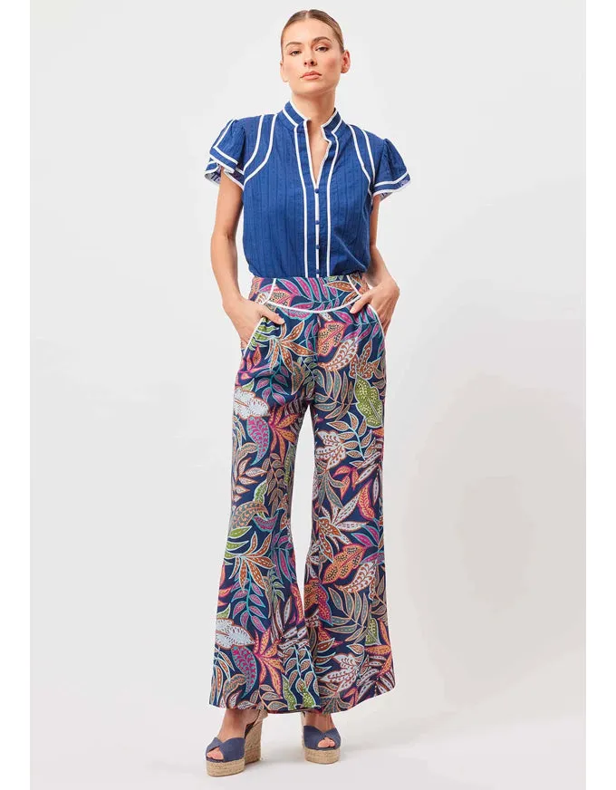 Panama Cotton Clipspot Binding Detail Flutter Sleeve Top