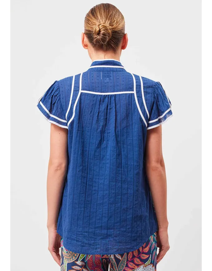 Panama Cotton Clipspot Binding Detail Flutter Sleeve Top