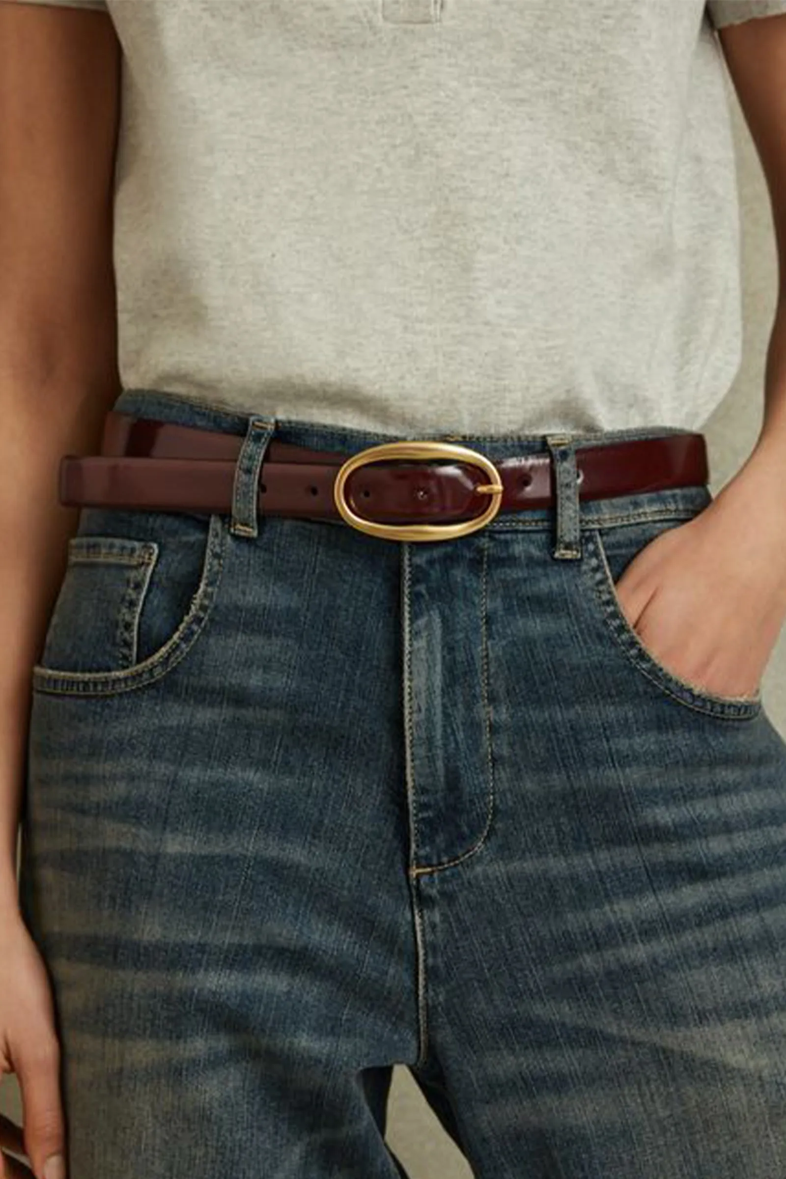 Patent Leather Oval Buckle Belt