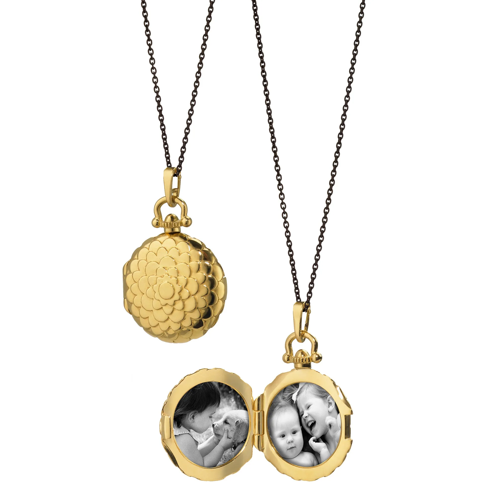 Petite Scalloped Gold Locket Necklace