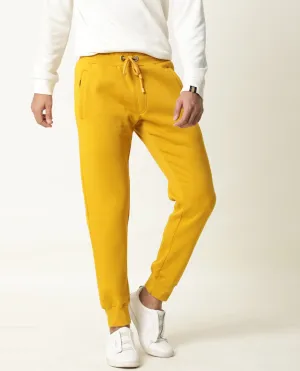Rare Rabbit Panama Light Yellow Track Pant Cotton Poly Fabric Slim Fit Drawsting Closure