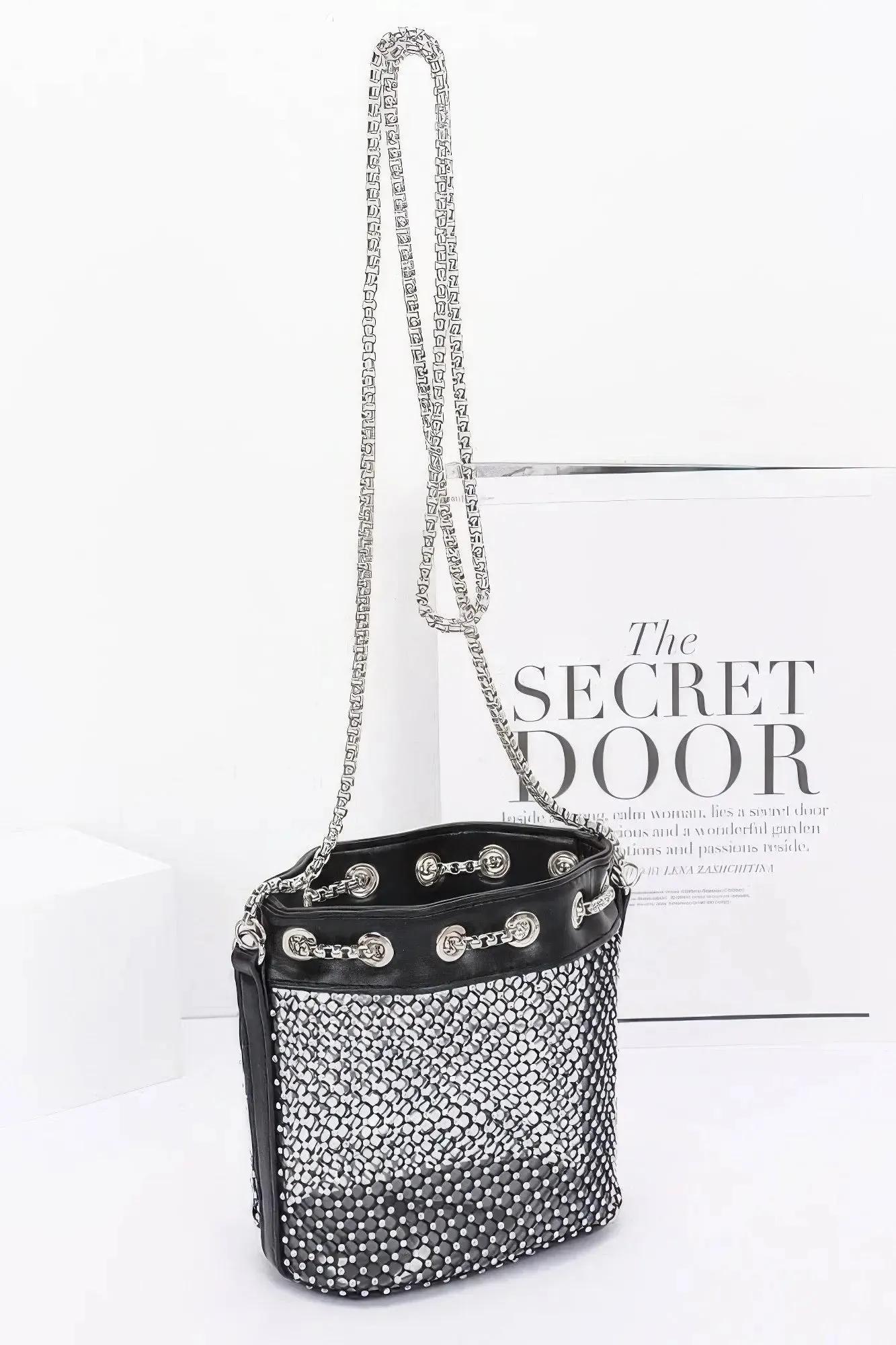 Rhinestone Mesh Tube Bag