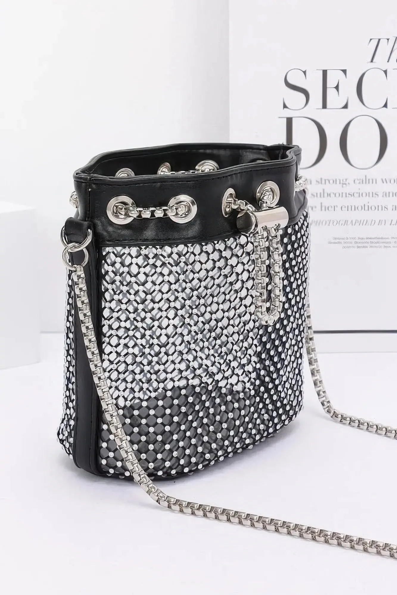 Rhinestone Mesh Tube Bag
