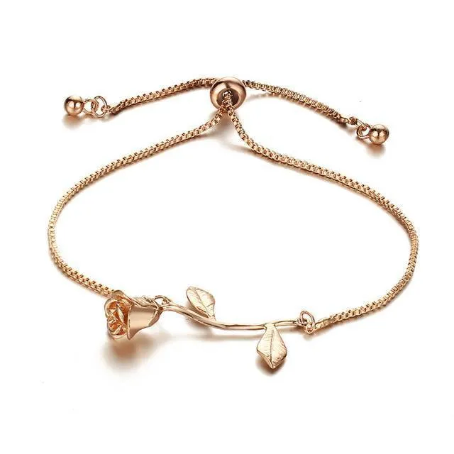 Rose Flower Charm Bracelet