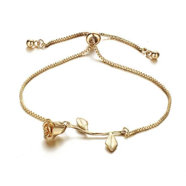 Rose Flower Charm Bracelet