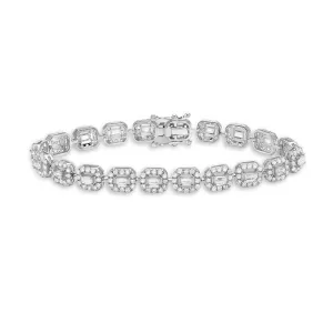 Round & Baguette Diamonds Halo Square Shape Link Bracelet (4.90 ct.) in 14K Gold
