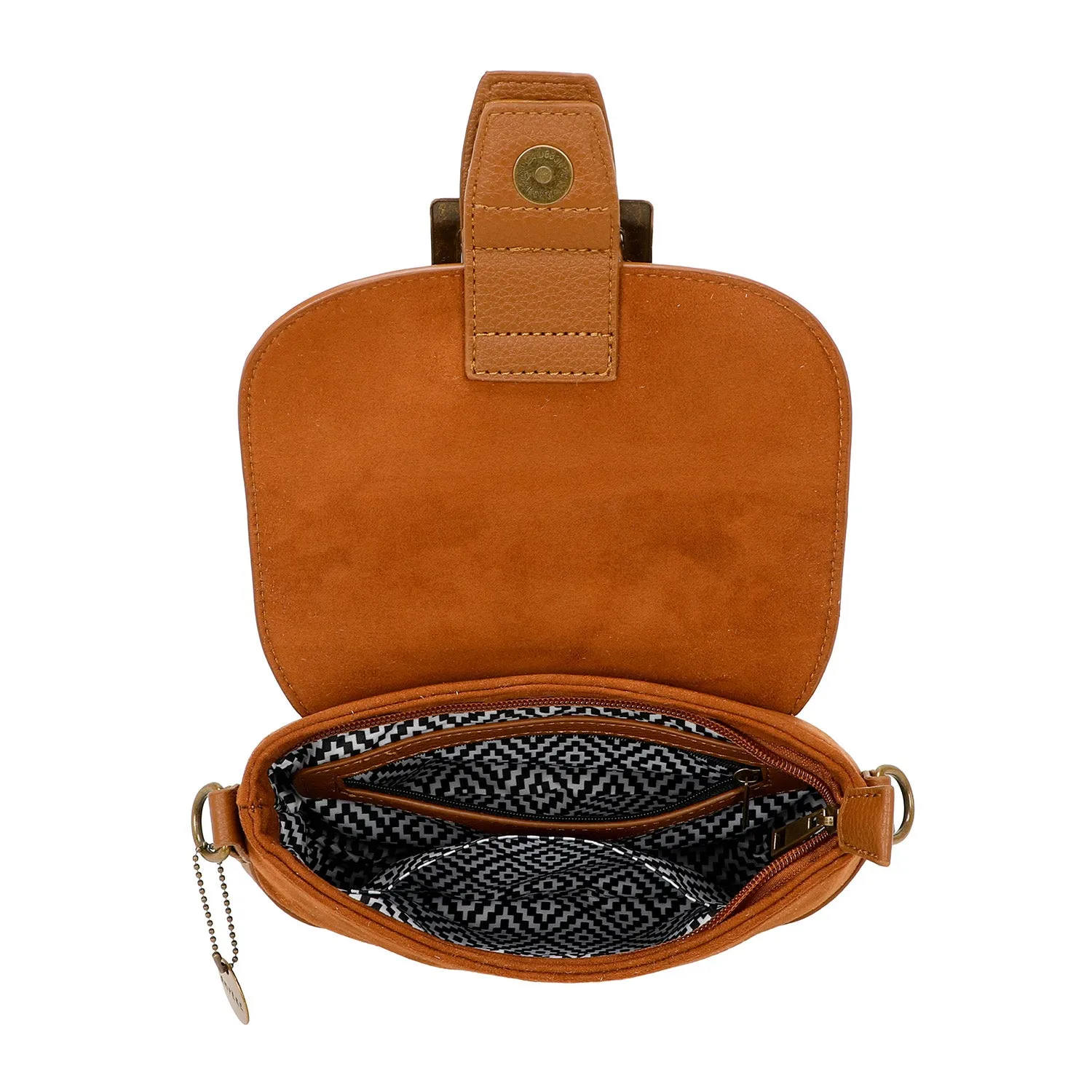 Serena Vegan Leather Faux Suede Flap Over Crossbody Bag - Brown