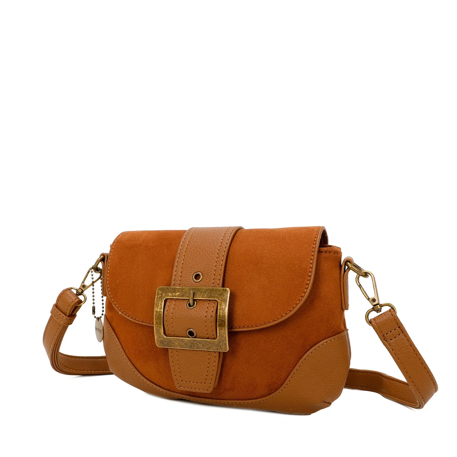 Serena Vegan Leather Faux Suede Flap Over Crossbody Bag - Brown