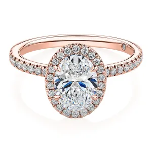 Signature Simulant Diamond 1.89 carat* TW oval and round brilliant halo engagement ring in 14 carat rose gold