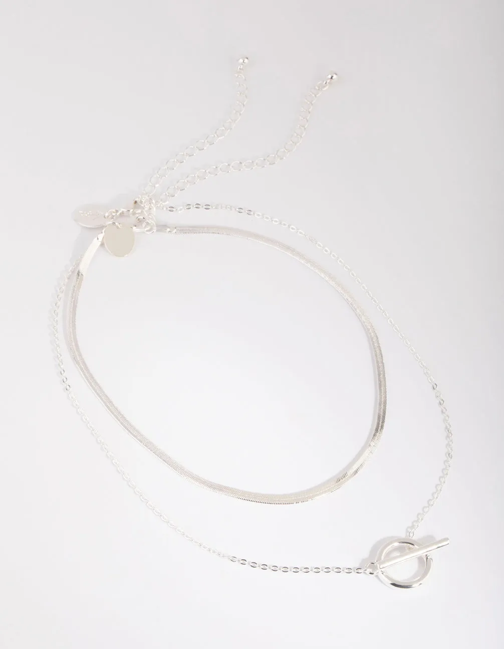 Silver Plated Snake Chain & Fob Necklace Set