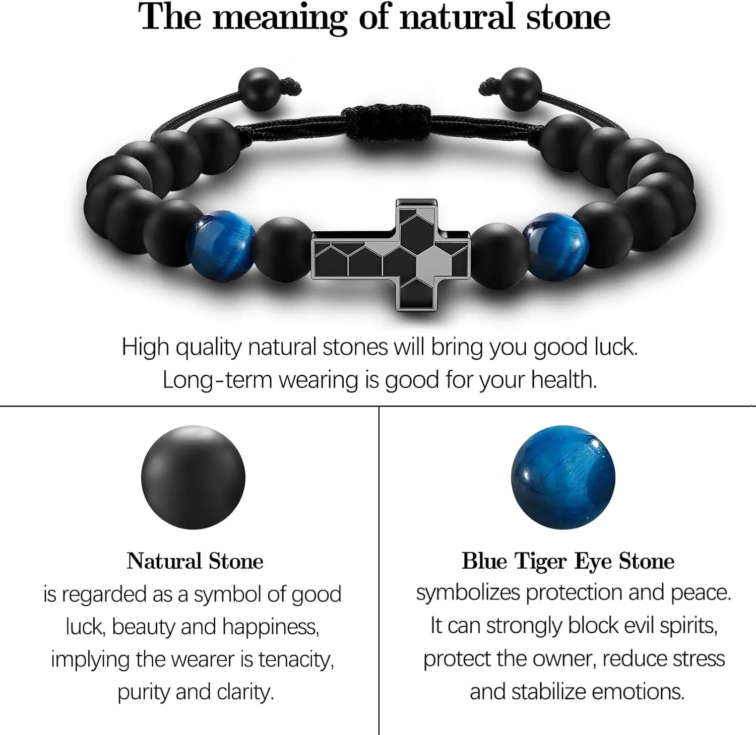 Soccer Cross Bracelet for Boys, Blue/Gold/Yellow Tiger Eye Natural Stone Bracelet Adjustable, Christmas Christian Baptism Birthday Soccer Gifts for Son Grandson Easter Gifts for Teens