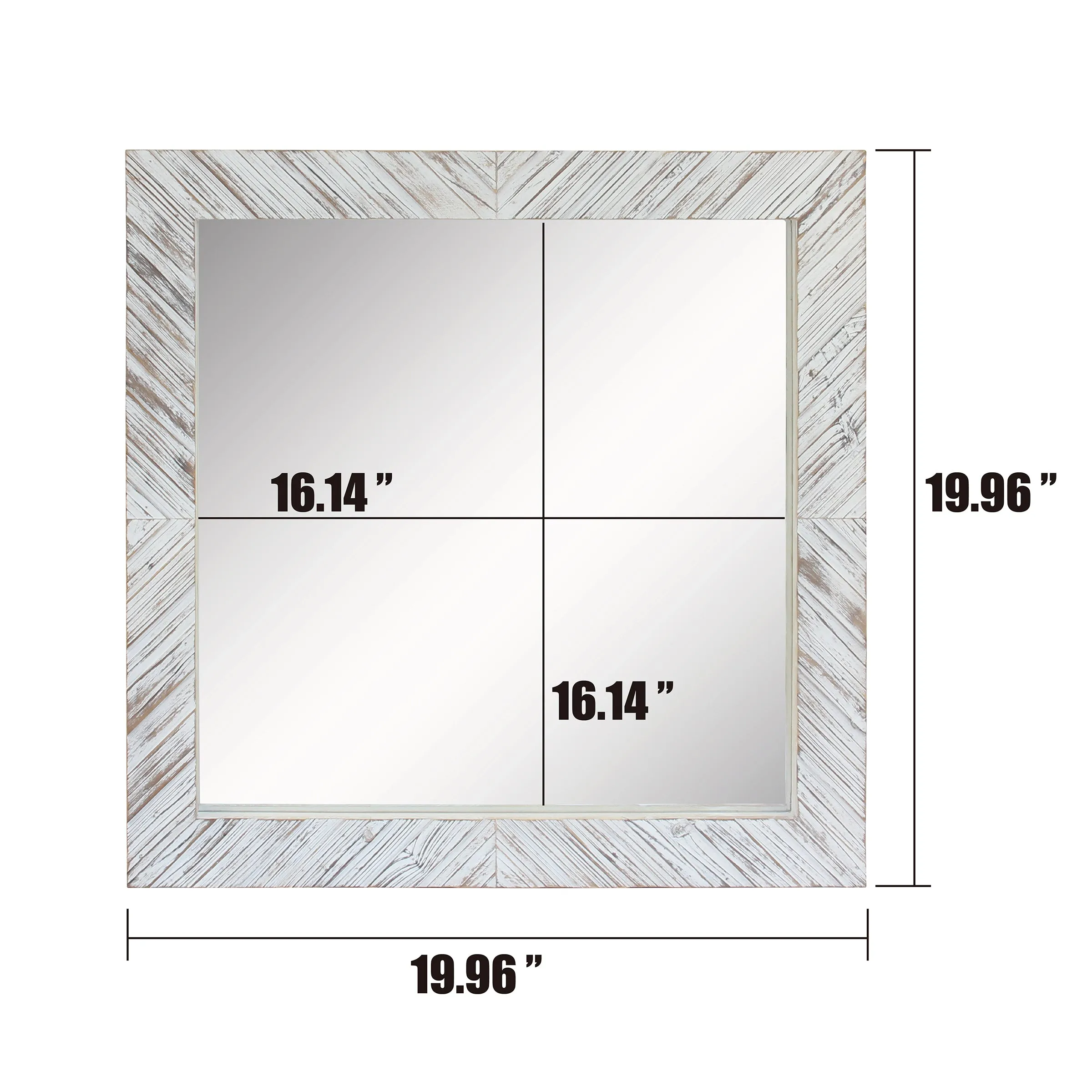 Square Textured Worn White Wooden Chevron Hanging Wall Mirror