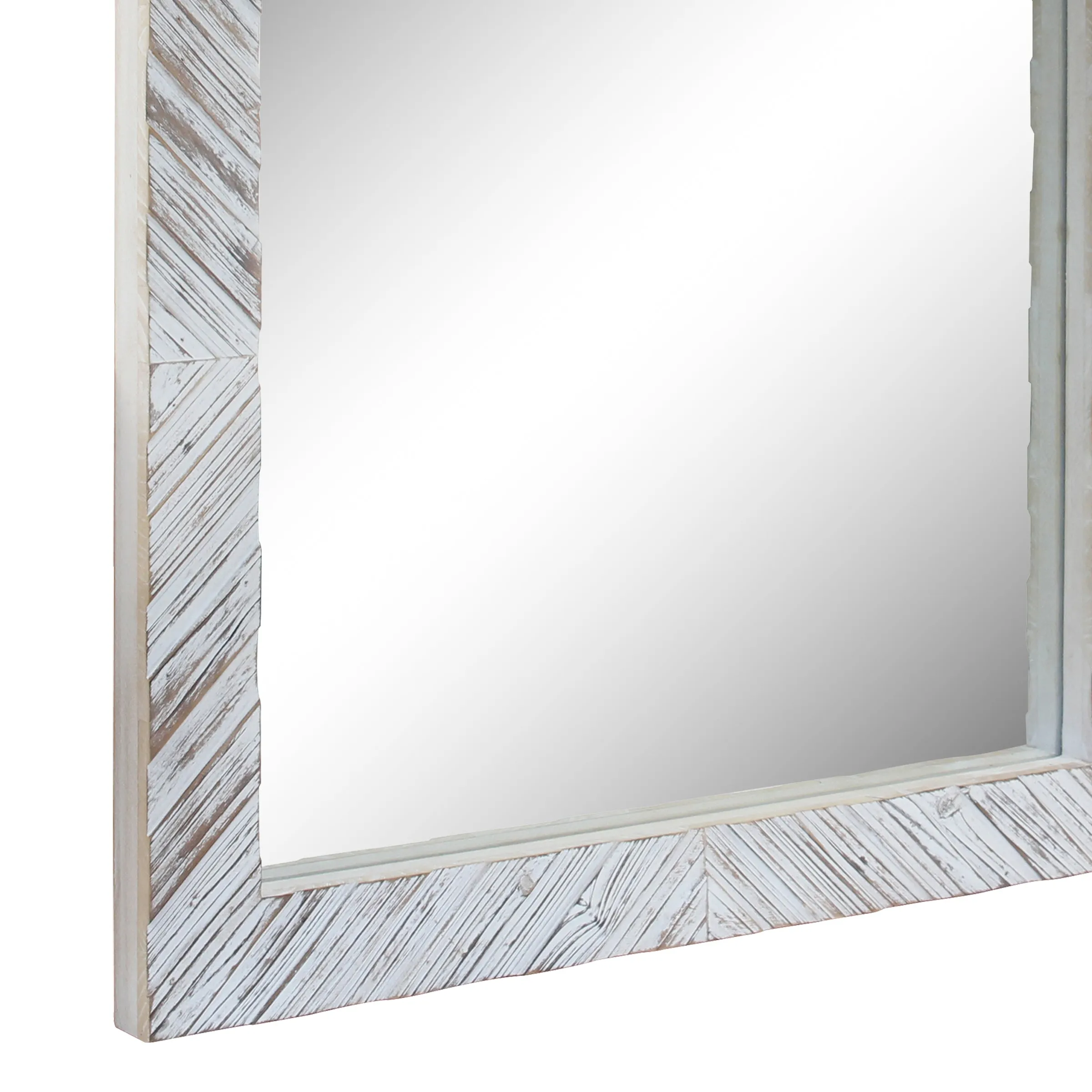Square Textured Worn White Wooden Chevron Hanging Wall Mirror