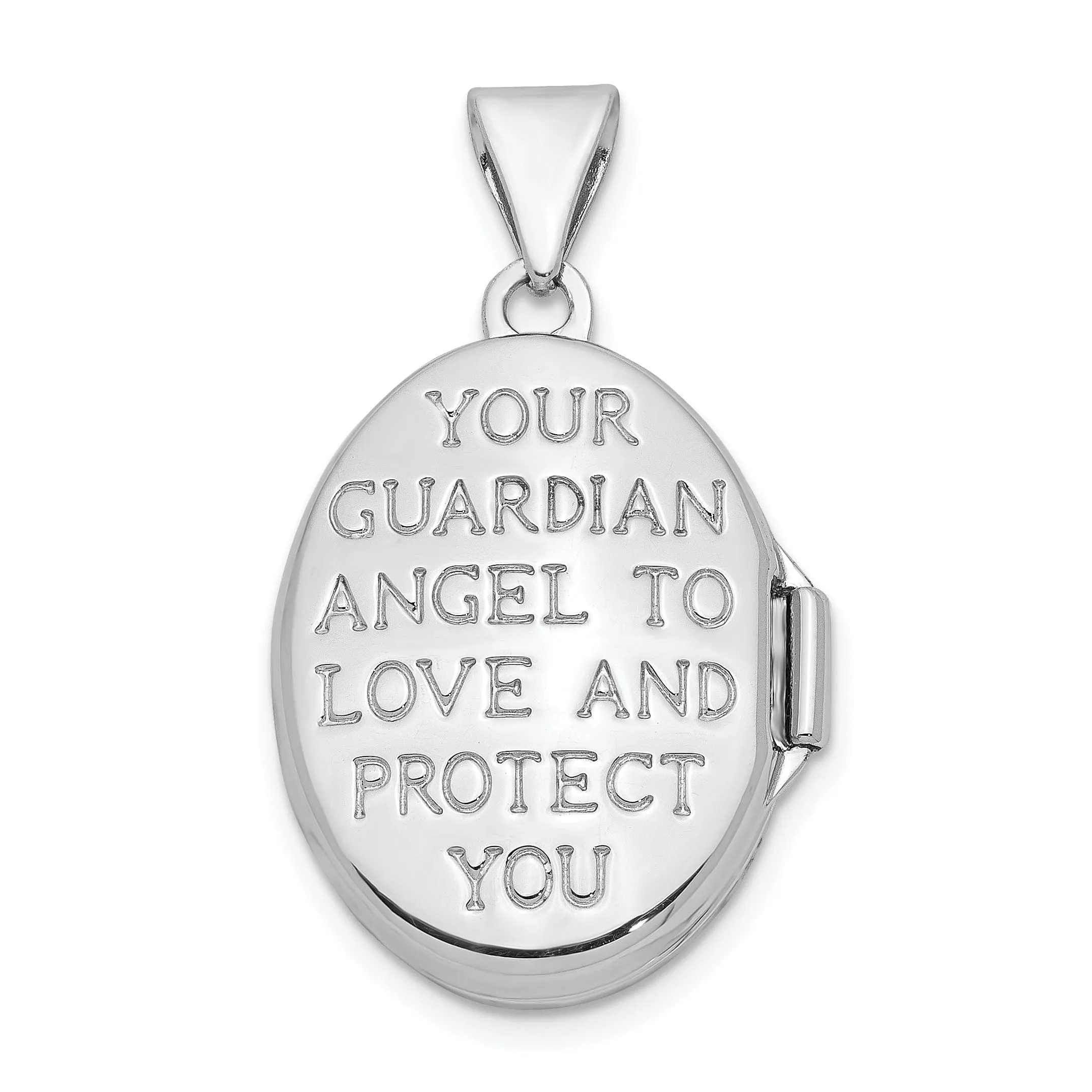 Sterling Silver RH Yellow Rhodium 17mm Guardian Angel Oval Locket