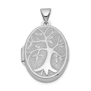 Sterling Silver Rhodium-plated 21x16mm Oval Tree Locket
