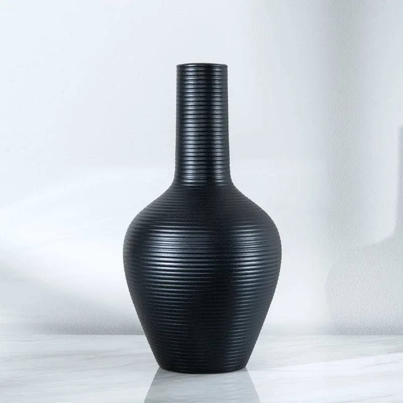 Striped Black Matte Paint Vase - 17 x 33cm