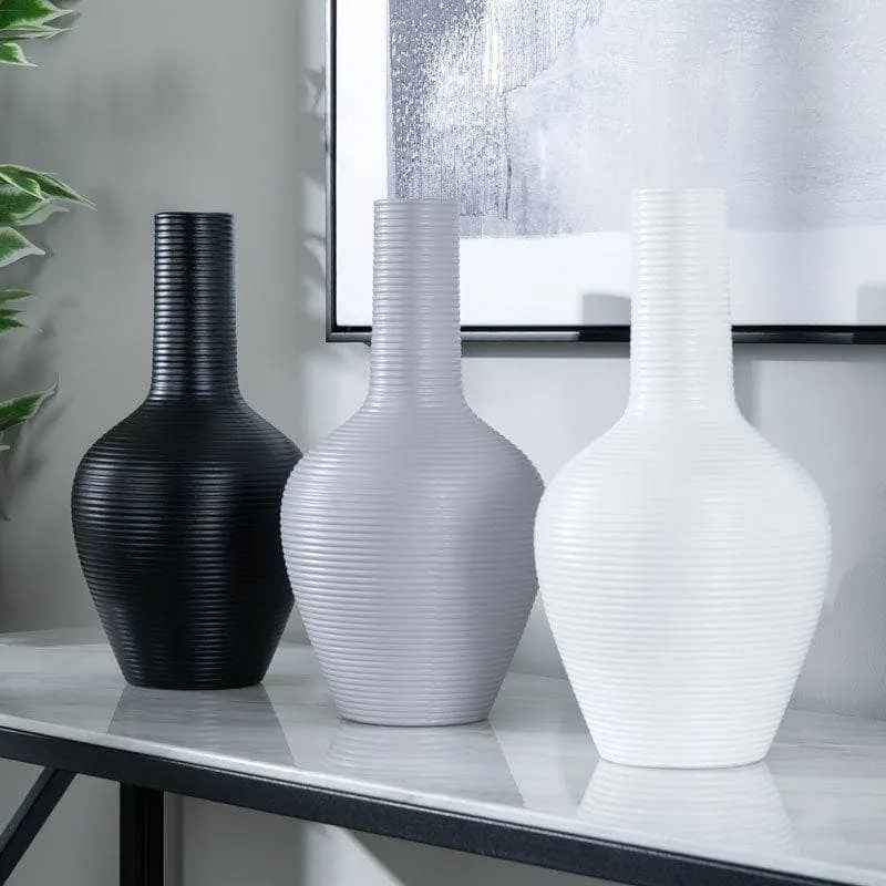 Striped Black Matte Paint Vase - 17 x 33cm
