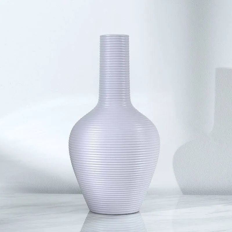 Striped Grey Matte Paint Vase - 17 x 33cm