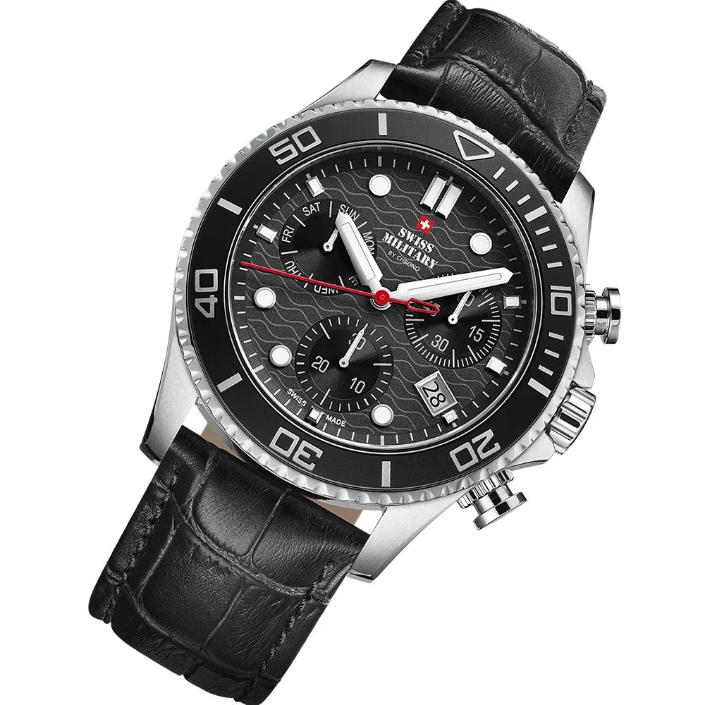 Swiss Military Black Leather Chronograph Men's Watch  - SM34051.04