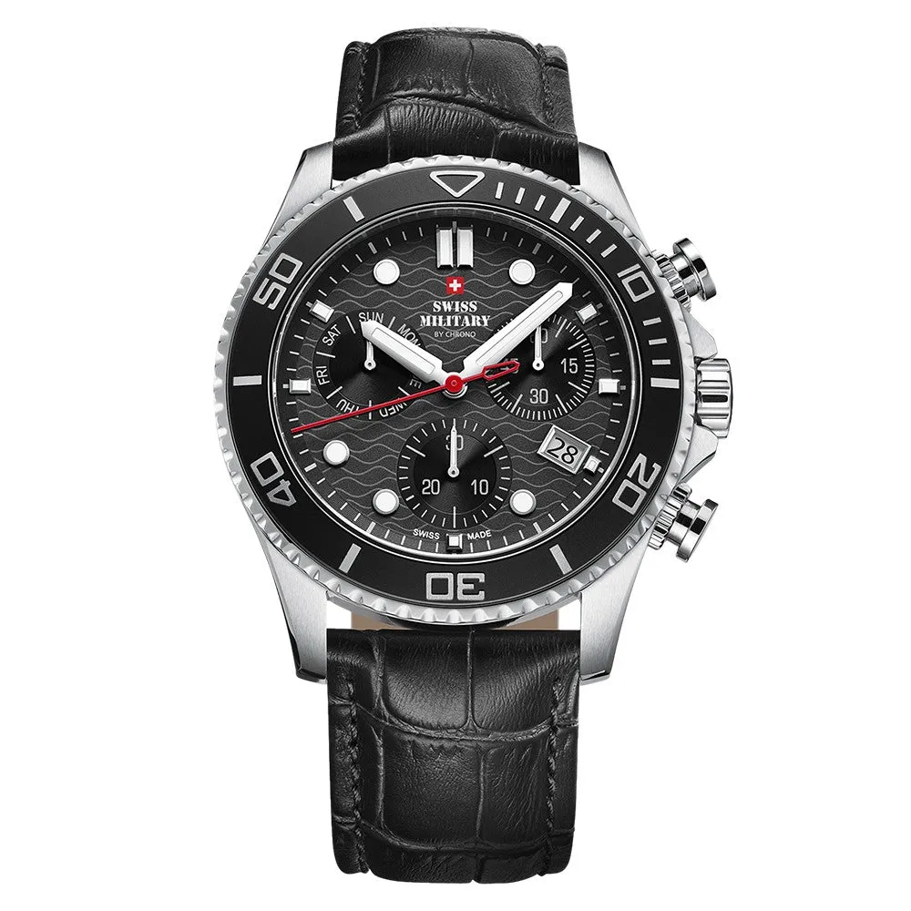 Swiss Military Black Leather Chronograph Men's Watch  - SM34051.04