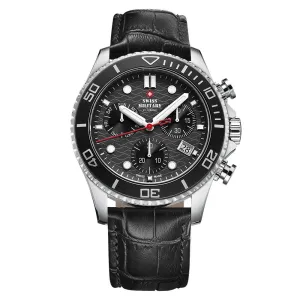 Swiss Military Black Leather Chronograph Men's Watch  - SM34051.04