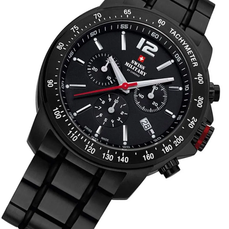 Swiss Military Black Steel Chrono Men's Watch - SM34033.03