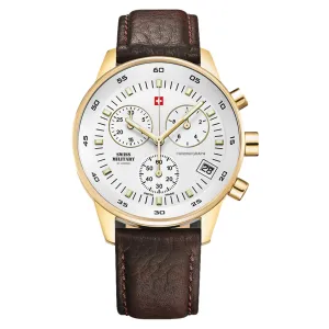 Swiss Military Brown Leather White Dial Chronograph Men's Watch  - SM30052.05